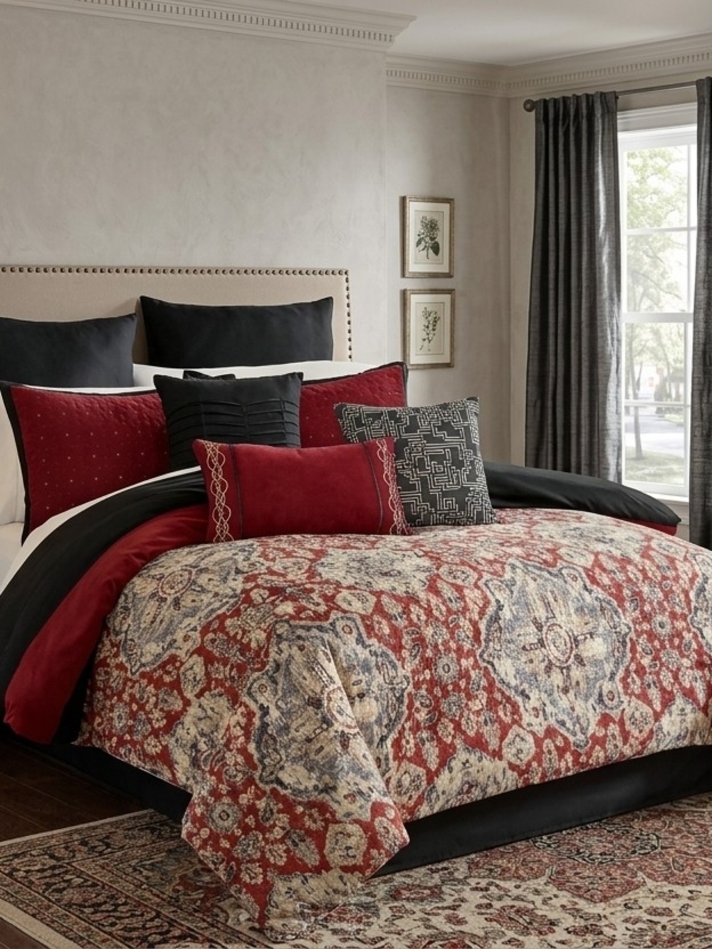 Plush Red and Black Reversible Comforter Set
